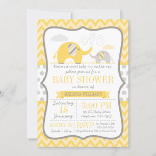 Invitation Baby shower gris jaune éléphant