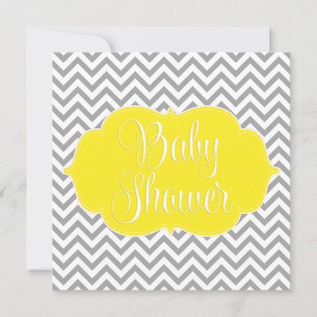 Invitation Baby shower gris jaune moderne de Chevron (Devant)