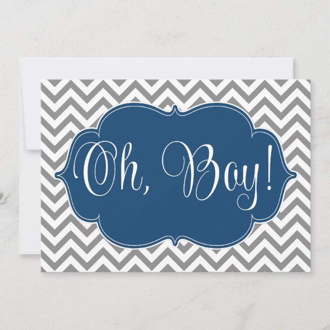 Invitation Baby shower gris moderne de garçon de bleu marine (Devant)