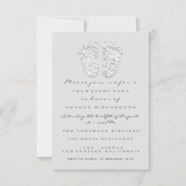 Invitation Baby shower gris or pieds argent fille garçon gris
