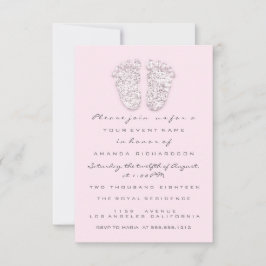 Invitation Baby shower gris or pieds pied blanc fille rose
