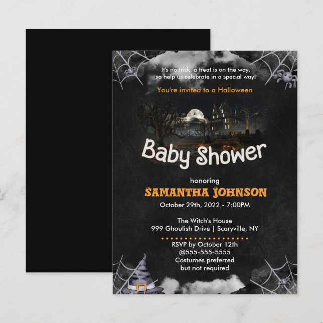 Invitation Baby shower Halloween (Devant / Derrière)