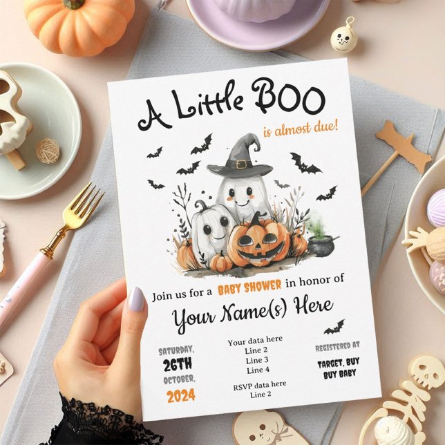 Invitation Baby shower Halloween Cute Little Boo (Halloween Baby Shower Editable Template -Digital Download or Printed)