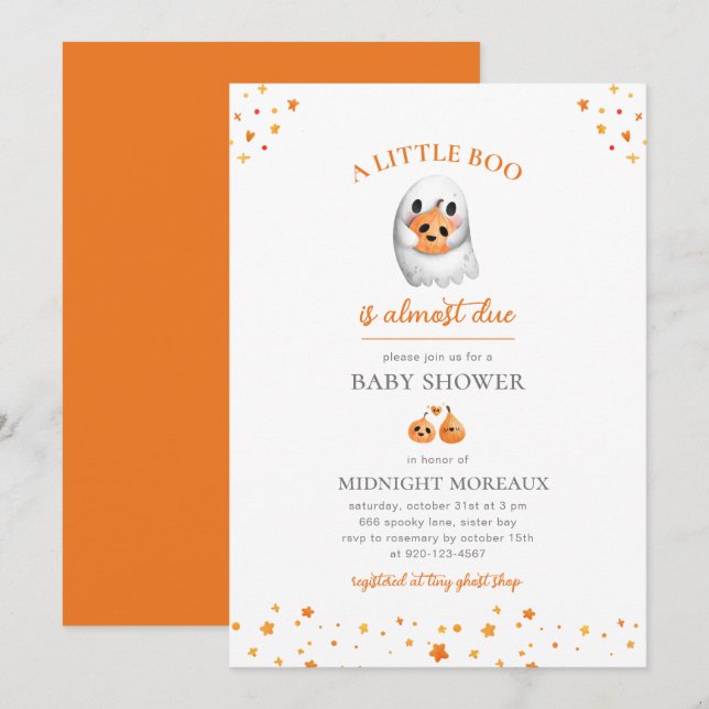 Invitation Baby shower Halloween fantôme (Devant / Derrière)