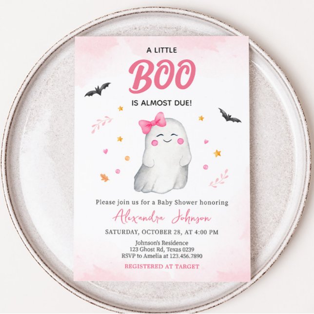 Invitation Baby shower Halloween Fille Fantôme (Pink Ghost Baby Shower Invitation)