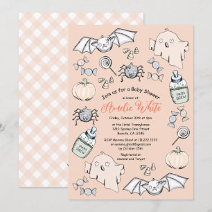 Invitation Baby Shower Halloween Mignon Fantôme, Chauve-Souri