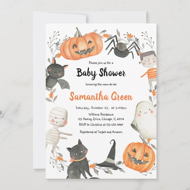 Invitation Baby shower Halloween neutre pour les f (Devant)