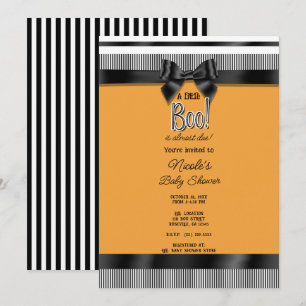 Invitation Baby Shower Halloween Orange Blanc Ruban Noir