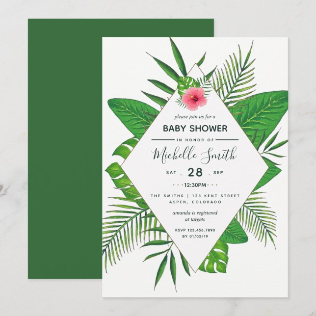 Invitation Baby shower Hawaiian Aloha Luau (Devant / Derrière)