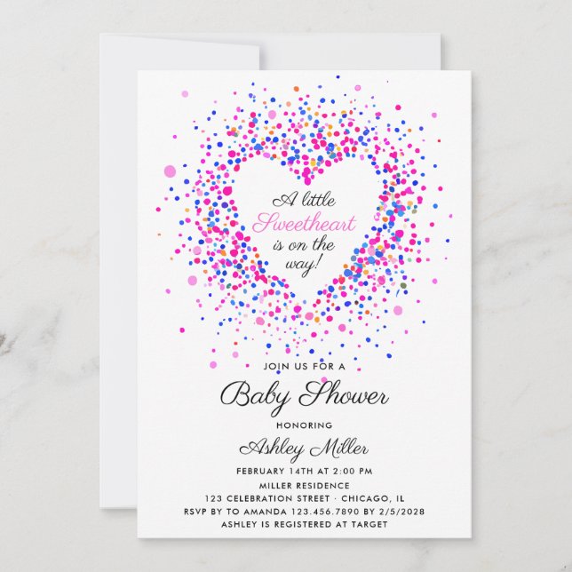 Invitation Baby shower Heart Confetti Valentines (Devant)