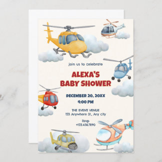 Invitation baby shower hélicoptère coloré