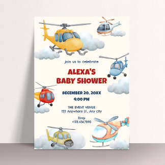 Invitation baby shower hélicoptère coloré