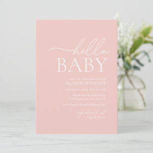 Invitation Baby shower Hello rose pâle minimaliste
