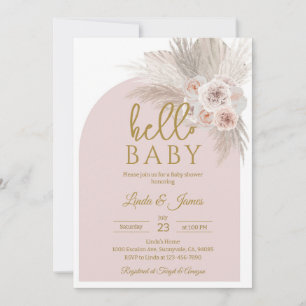 Invitation Baby Shower Herbe de Pampas Rose Boho