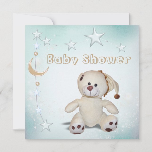 Invitation Baby shower heureux mignon de nounours, de lune et (Devant)