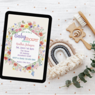 Invitation Baby Shower Hexagonal Papillon Fleur Sauvage