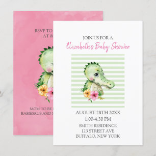 Invitation Baby shower Hibiscus d'aquarelle de l'alligator