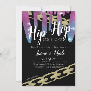 Invitation Baby Shower Hip Hop Faux Pailleté Rose qui Dégouli