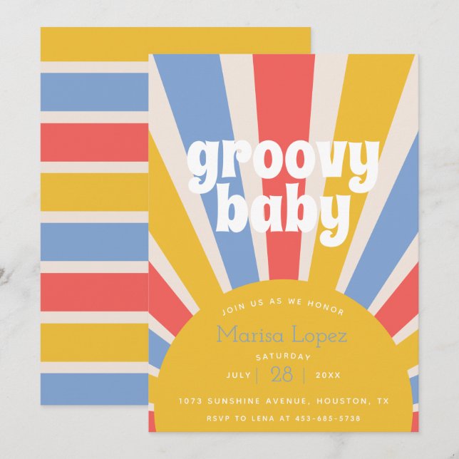 Invitation Baby shower Hippie bébé super (Devant / Derrière)