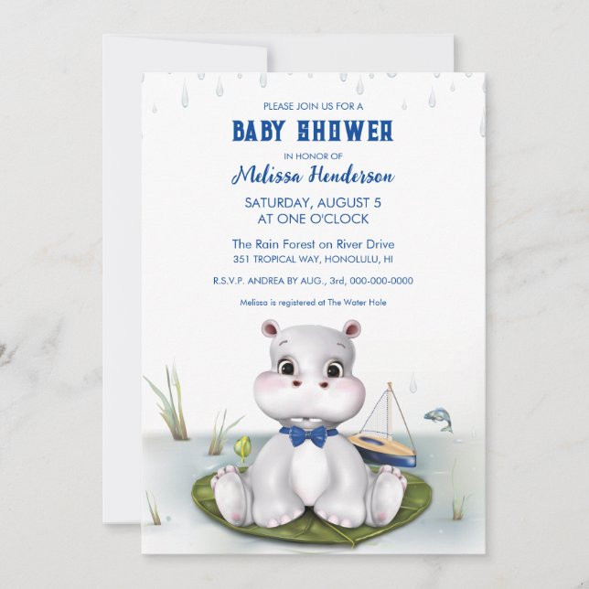 Invitation Baby shower hippo (Devant)