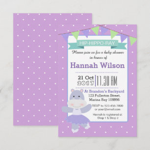 Invitation Baby shower Hippo Ballerina violet