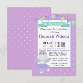 Invitation Baby shower Hippo Ballerina violet