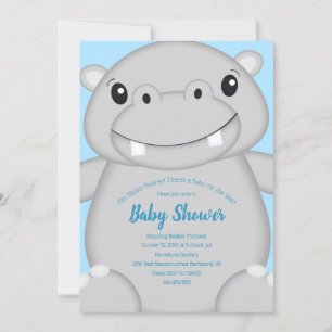 Invitation Baby shower Hippo bleu