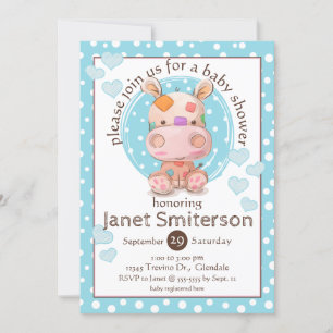 Invitation Baby shower Hippo en Patchwork, bleu