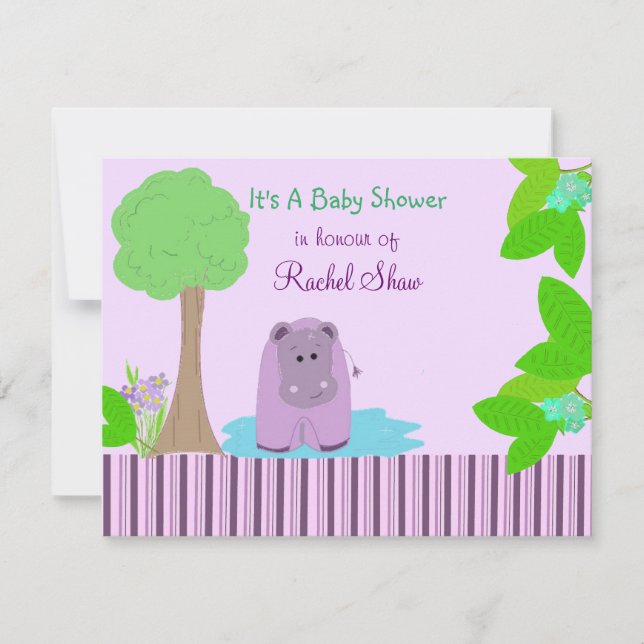 Invitation Baby shower Hippo violet (Devant)