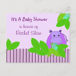 Invitation Baby Shower Hippopotame Violet