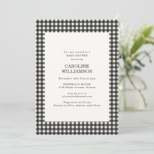 Invitation Baby-Shower Hiver à carreaux Gingham Noir et Blanc