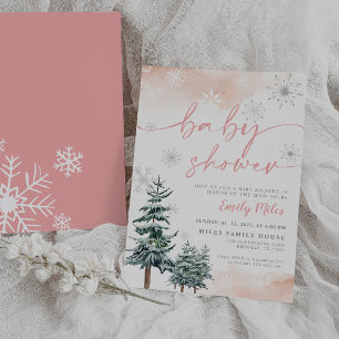 Invitation Baby Shower Hiver Rose Pâle