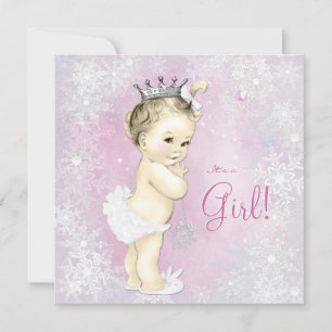 Invitation Baby shower hiver Wonderland Girls Rose Snowflake
