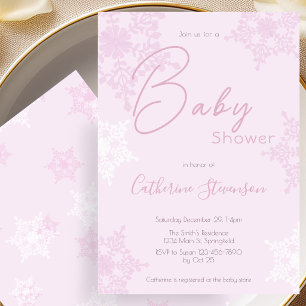 Invitation Baby Shower Hivernal Flocon de Neige Rose Moderne