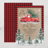 Baby shower hivernal neige Camion rouge Pine Arbre