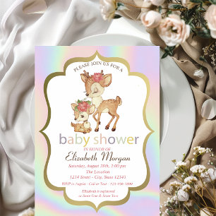 Invitation Baby shower holographique du cadre de cerf de bébé