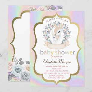 Invitation Baby shower holographique Rose du cadre de cerfs d
