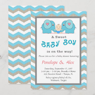 Invitation Baby shower honorant Garçon, bleu, blanc, couleur