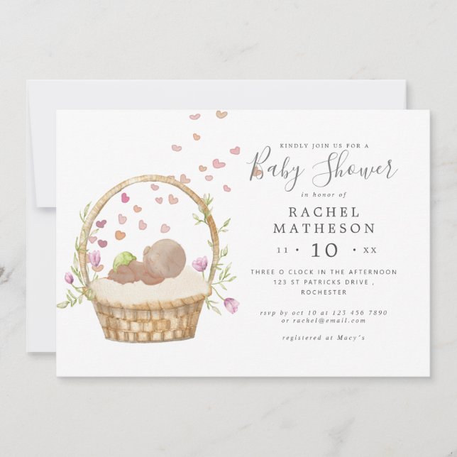 Invitation baby shower horistique de l'aquarelle de pâques (Devant)