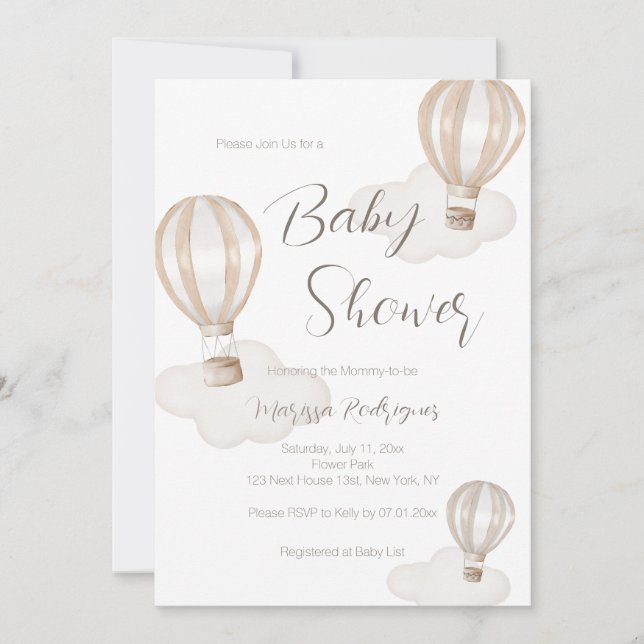 Invitation Baby Shower Hot Air Balloons Gender Neutral (Devant)