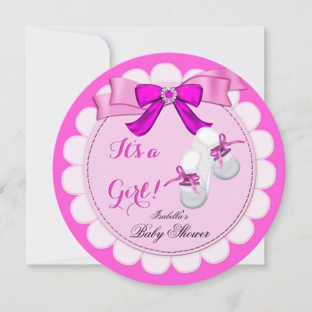 Invitation Baby shower Hot Rose Girl mignonne fille Booties (Devant)
