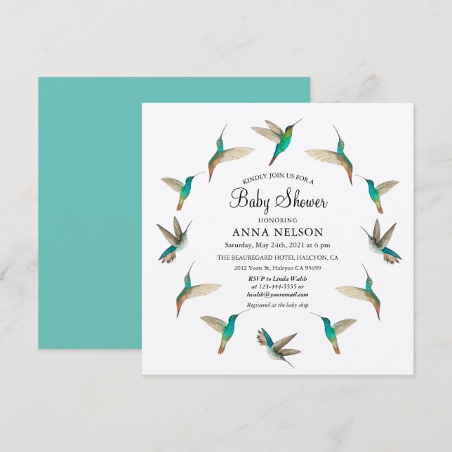 Invitation Baby shower Hummingbirds (Devant / Derrière)