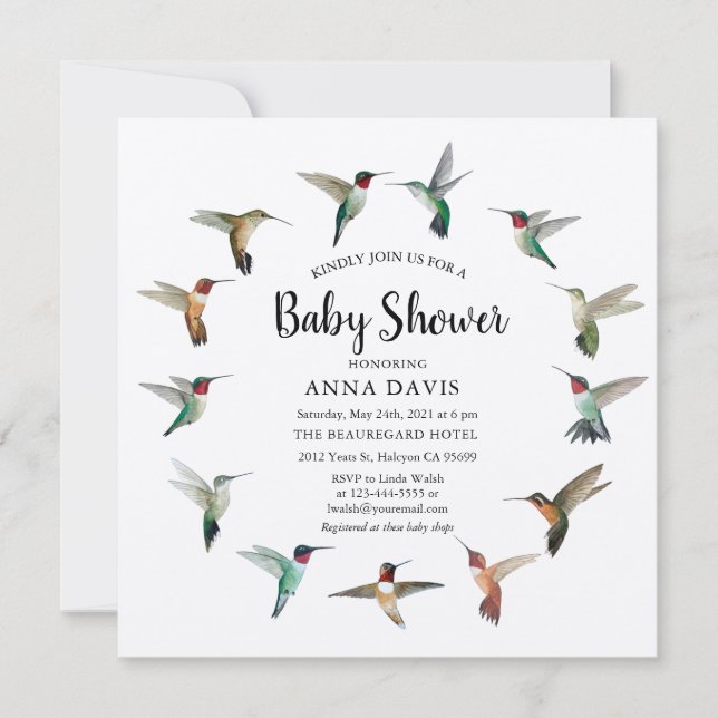 Invitation Baby shower Hummingbirds (Devant)