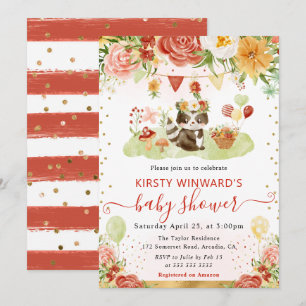 Invitation Baby shower hydrographique Woodland Raccoon