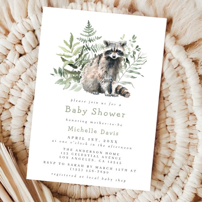 Invitation Baby shower hydrographique Woodland Raccoon (Créateur téléchargé)