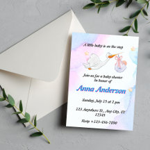 Invitation Baby shower Illustré Bleu Et Rose
