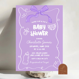 Invitation Baby shower illustré ironique de pourpre Bow
