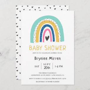 Invitation Baby shower illustré par un arc-en-ciel coloré