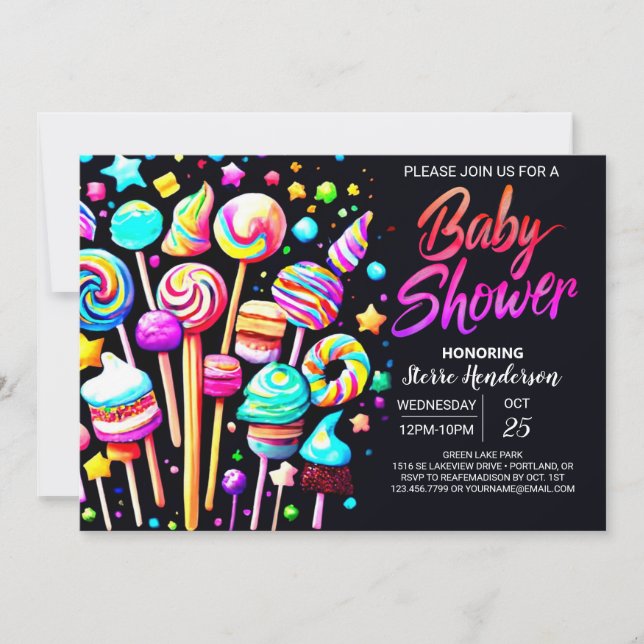 Invitation Baby shower Imaginaire de bonbons (Devant)