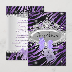 Invitation Baby-Shower Imprimé Zèbre Violet et Diadème de Pri
